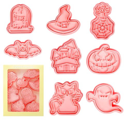 Lot de 16 emporte-pièces pour biscuit Halloween, pressables en 3D pour Halloween, ensemble de emporte-pièces en plastique pour Halloween