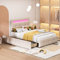Polsterbett 90x200 cm mit LED Licht und 2 Schubladen Kinderbett Leinenstoff Beige (ohne Matratze)