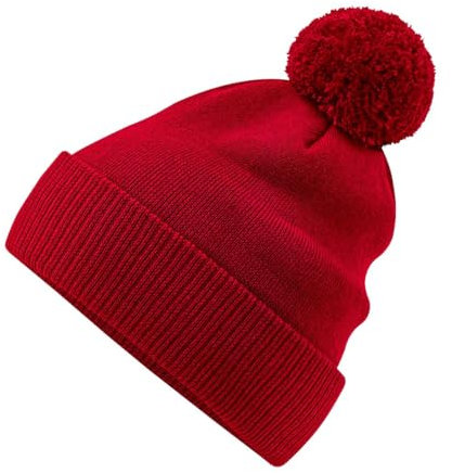 Bommelmütze aus Bio-Baumwolle Vielseitige Wintermütze, mit Umschlag oder als Beanie tragbar Rot