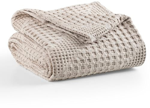 Milam London Weiche Überwurfdecke, 100% Baumwolle, Überwürfe für Sessel, Sofa, Einzelbett, Sofadecken und Überwürfe, Einzelbett-Tagesdecke, Joanna-Kollektion, gemütliche Decke, Beige, 120 x 180 cm