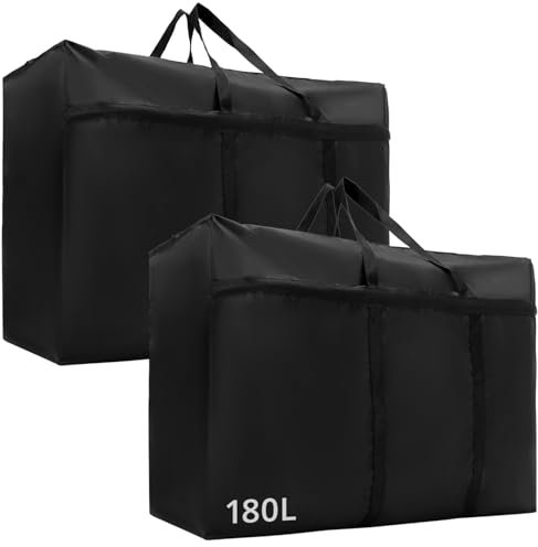 QWORK® 2 Pack 180L bolsa almacenaje ropa con cremalleras, bolsas de tela Oxford impermeables para ropa, ropa de cama y más, 100 * 58 * 28cm