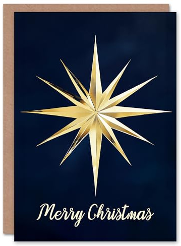 Artery8 Bethlehem Star Gold Dark Blue Modern Blank For Him Or Her Art Christmas Card