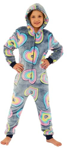 Animal Crazy Onesie Girls Boys Kids Childrens Fleece Onesies Jumpsuit Playsuit One Piece UK Seller - Hearts - 3/4 Years