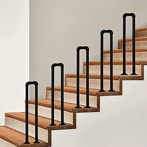 Schwarzer Metall-Handlauf für Beton- oder Holztreppen im Freien, 95 cm, wetterfest und langlebig, einfache Installation und sicherer Halt.