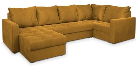 Masseno Ecksofa LORIVO R-S mit Schlaffunktion U-Form, Sofa mit Bettkasten, Wohnzimmersofa, Couch, Soffa, Bettsofa, Couchgarnitur- Gelb, Kronos 01