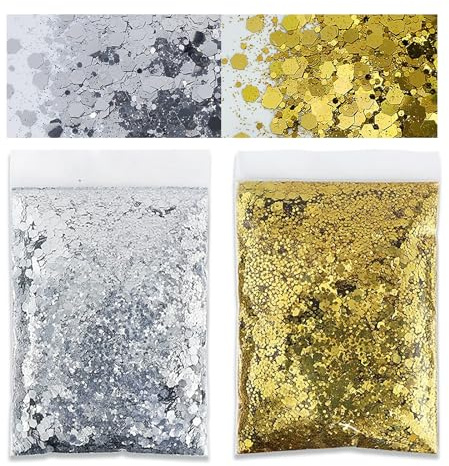 ShanBye Glitzerpulver,50g Gold + 50g Silber Pailletten Glitter Pulver Glitzer Basteln 3 Größen Gemischt Glitter Bastelglitzer für Makeup Nägel Gesich Handwerk Nagelkunst Kartenbasteln