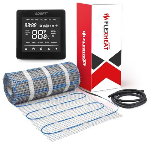 Adept Flexheat Electric Underfloor Heating Mat Kit - 200W/m2-8m2 - Black WiFi Thermostat
