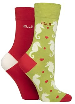 ELLE Ladies Soft, Breathable & Cooling Bamboo Patterned and Plain Colourful Socks in a Multipack of 2 Pairs (UK, Numeric, 4, 8, Regular, Regular, Coastal Joy)