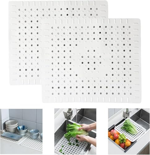 Ruikcoll Spülbeckeneinlage, Spülbeckenunterlage Gummi, Abflussmatte für Küche und Bad, weiß, 31 x 26 cm, 2 Stück