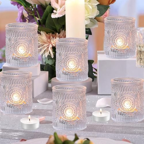 Clear Votive Candle Holders, 6 Pcs Glass Tea Light Candle Holders for Wedding, Party, Home Decoration (6, Clear)