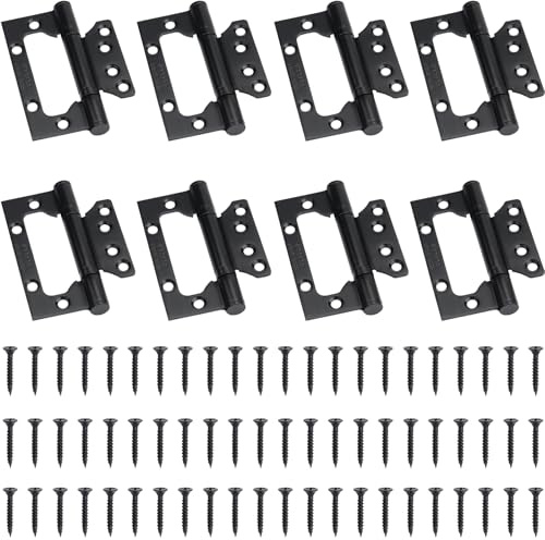 YGNNBC 8PCS Recessed 304 Stainless Steel Door Hinges丨8Pcs 72 x 105cm with Screws, 4 Inch Hinges, Ball Bearing Hinges, Silent Opener for, Windows, Wardrobes and Cabinets (Black)