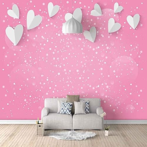 XLMING Simple Pink Cubic White Love Heart 3D Wallpaper Study Dining Feature Sofa Grey Bedroom Living Room Tv Decorative Wall-430cm×300cm