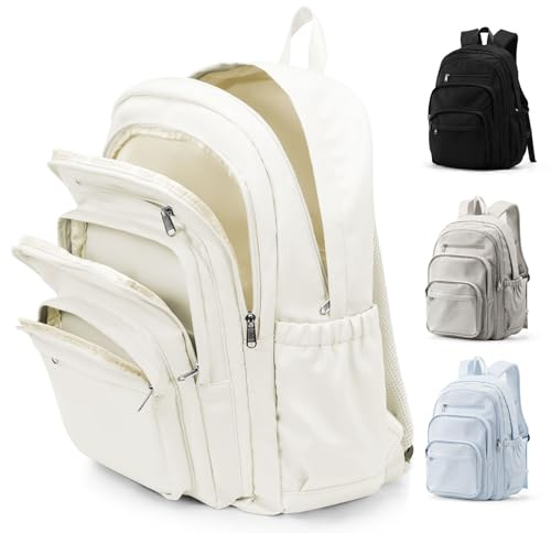 pectodox Rucksack Beige Damen Herren, Leichter Schulrucksack Teenager Mädchen Jungen, Wasserabweisend Uni Rucksack mit Vielen Fächern,Groß Casual Daypacks Travel Schulrucksäcke