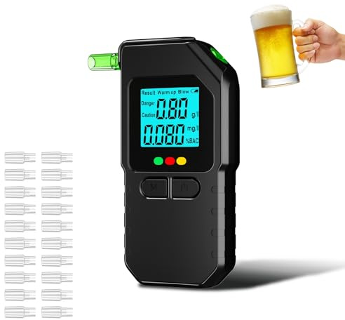 Joyzan Alkoholtester mit Dual-Sensor, LCD-Anzeige für Auto Zuhaus Party | Digital Promillemessgerät Alkoholmessgerät Hochpräziser mit 20 Mundstücken Promilletester Alkomat Dinner Geschäftsreise