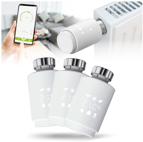 Olympia HT-02Y Smart Thermostat WiFi 3 STK. | Heizkörperthermostat Smart | Heizungsthermostat mit Tuya-App, Alexa & Google | Einfache Installation & programmierbar | Komfortabel & energieeffizient