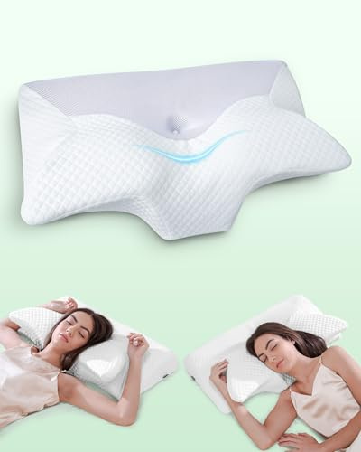FEYIDEO Cuscino Cervicale per Dormire in Memory Foam, Bianco,70x40x8.5/14cm | Grande Cuscino Ergonomico Cuscino per Supporto per Chi Dorme di Lato, sulla Schiena e a Pancia in Giù, Fodera Lavabile