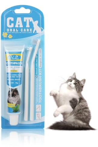 Henjunu Pasta de dientes para gatos con 2 cepillos de dientes para perros y gatos, elimina la placa y el sarro, aliento fresco y bueno para los dientes