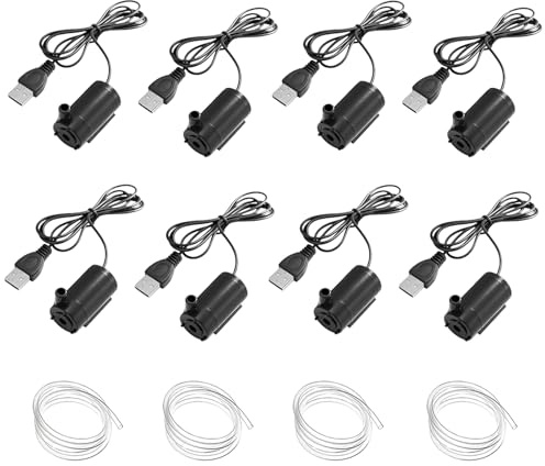 BAIFULAI Lot de 8 mini pompes à eau USB - 5 V - Petite pompe submersible - Ultra silencieuse - Avec tuyau - Petite pompe à eau - Câble d'alimentation de 1 m - Mini pompe à eau pour aquarium jardin