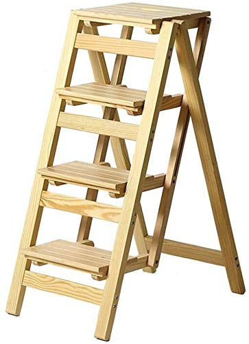 LISHEUK Escabeau Pliant en Bois à 4 marches, Chaise-escabeau pour la Maison et Le Jardin