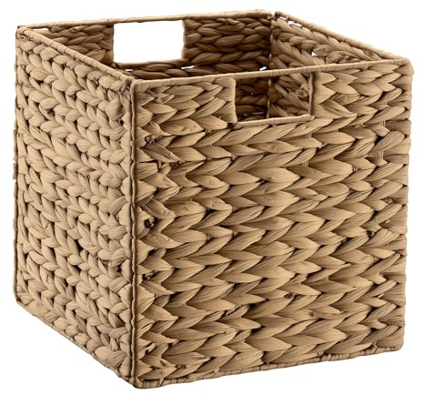 Wiltec Korb aus Wasserhyazinthe 26 x 26 x 26 cm, geflochtener Aufbewahrungskorb mit 2 Griffen