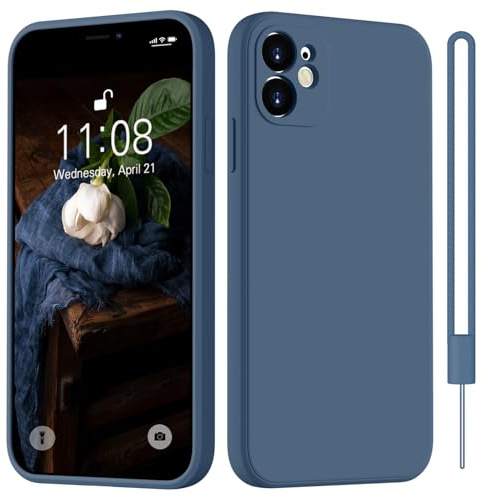 HGH für iPhone 11 Hülle Silikon mit Lanyard, Dunkel Blau | Handyhülle für iPhone 11 Dünn Rundumschutz mit Microfiber-Innenfutter Kratzfest Schutzhülle Case 6.1