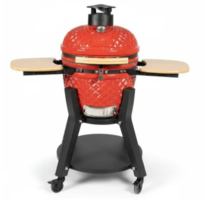 Fire Mountain Fuji 18 Inch Kamado BBQ Ceramic Charcoal Grill Red | Side tables trolley cover outdoor smoker barbecue for garden patio