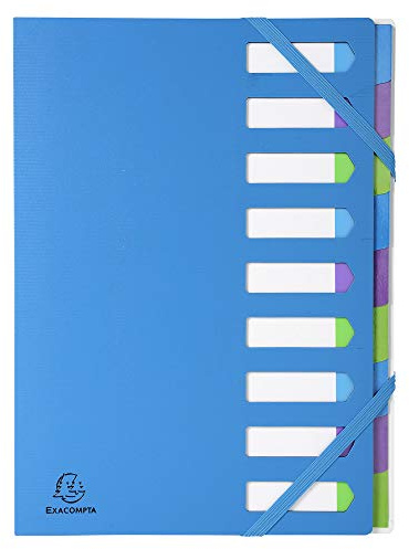 Exacompta 52262E Premium Ordnungsmappe Campus Neon Hardcover. Einband aus stabilem Kunststoff DIN A4 9 vollfarbige Fächer aus Karton mit dehnbarem Rücken und 2 Gummizügen Indexfenster blau
