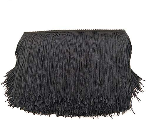 Yalulu 10 Meter Länge 20cm Breite Quaste Schnittfranse Fransen Geschnitten Fransenborte Trimmen Kostüm Lateinisches Kleid Garment Apparel Spitzenborte Nähzubehör (Schwarzes)