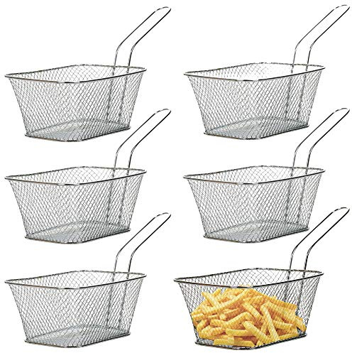 URBNLIVING 6 x Stainless Chrome Metal Deep Fryer Baskets for Chips, French Fries etc. - 14 x 11 x 7 cm