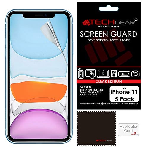 TECHGEAR [Pack of 5] Screen Protectors for iPhone 11 - CLEAR LCD Screen Protector Guard Covers with Cleaning Cloth & Application Card Compatible with Apple iPhone 11
