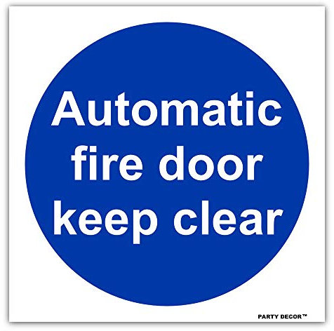 4 x safety sign - Automatic fire door keep clear - self adhesive weather proof vinyl sticker label - 10cm x 10cm (MPN5059)