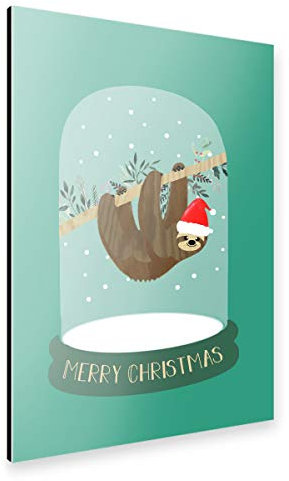 artboxONE Alu-Print 30x20 cm Faultier Schneekugel von Künstler Claudia Schön