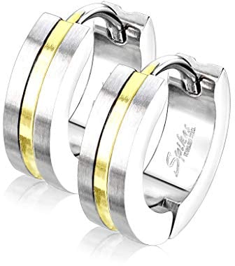 Bungsa Unisex-Creolen mit farbigem Streifen aus 316L Edelstahl 4 mm (gold)