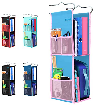 ABRA® Hängender Spind-Organizer mit 2 Ablagen für Schule, Arbeit, Fitnessstudio, Aufbewahrung, tiefe Regale, 16,5 x 22,9 cm, umweltfreundlicher Stoff, gesund für Kinder (Blau/Rosa)