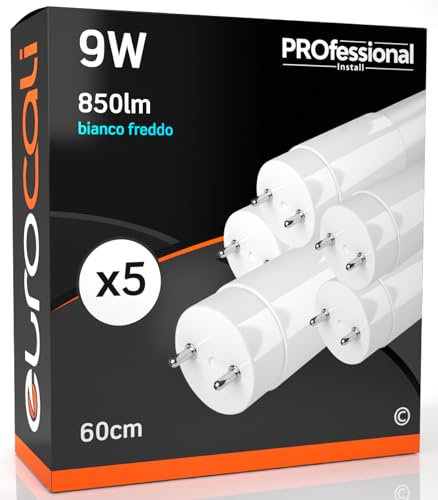 5x LED Röhren 60cm G13 T8 9W 850 Lumen - Kaltweißes Licht 6500K - Lichtstrahl 160° - Neon Ersatz