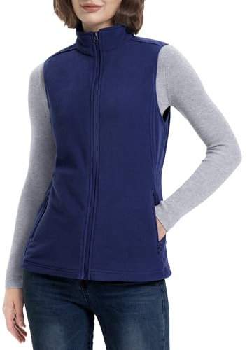 33,000ft Damen Fleece Weste Jacke Standkragen Ultraleicht Outdoor Westen Tops mit Taschen Reißverschluss Gilets Damenweste Navy Blau 38