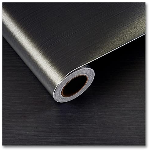 CRE8TIVE Bronze Black Stainless Steel Contact Paper Self Adhesive 24x118 Wide Brushed Metallic Wallpaper Stick and Peel Rust Resistant Vinyl Roll for Kitchen Refrigerator Dishwasher Stove Appliances