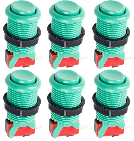 CABLEPELADO Boton Americano Arcade con microinterruptor | Boton máquinas Arcade | Boton Máquinas Jamma | Montaje: Orificios de 28 mm | Incluye Anillo de fijación y microswitch | 6 Unidades | Verde