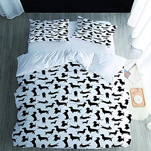 UYEDSR Bettwäsche - Set Bettbezug und Kissenbezug Dackel Einzeln (135x200 cm), 2er Set 1 Stück Bettbezug + 1 Stück passender Kissenbezug