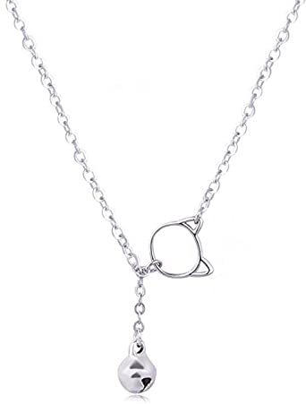 HCMA Collar con Colgante de Forma de Gato Lindo Hueco de Plata de Ley 925 con Collar de Cadena de clavícula de Campana pequeña para joyería de Mujer