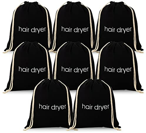 ERKXD 8 Pack Hair Dryer Bags Drawstring Bag Container Hairdryer Bag for Travel Bathroom (Black)