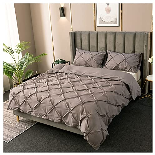 YAOTT Bettbezug-Set Mit Kissenbezügen Mit Rouched Plissee,Pflegeleicht,Weich,Für Doppelbett,Mikrofaser,Plissee Bettbezug Wendebettwäsche Set,Grau,150X200-2PC