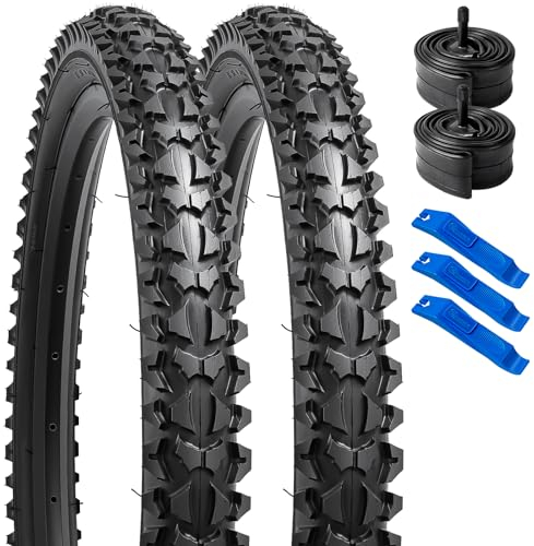 YunSCM 2Pcs Faltbar 20 Zoll Reifen 20x2.125 ETRTO 57-406 und 2Pcs 20 Zoll Schlauch AV32mm Valve Kompatibel 20x2.10 20x2.125 20x2.25 Fahrradreifen und Schlauch