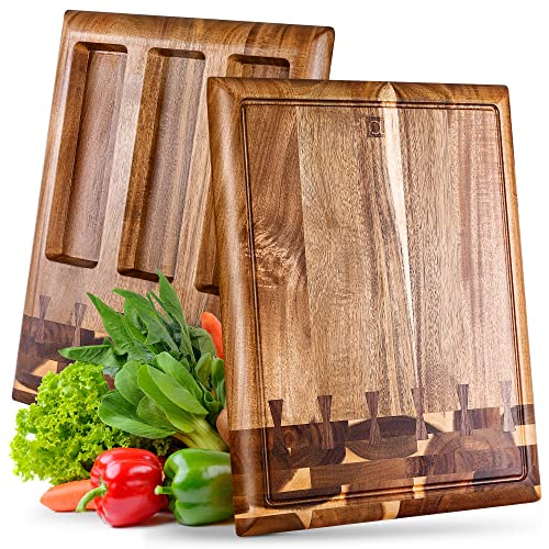 Planche à Découper Collage - Grande Planche a Decouper en Acacia en bois durable, avec rainure pour les liquides - 43 x 33 x 3,8 - Apace Living Premier Collection