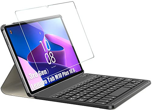 Tisoutec Keyboard Case with Screen Protector for Lenovo M10 Plus (3rd Gen) 10.6 2022,with Magnetically Detachable Wireless Bluetooth Keyboard for Lenovo M10 Plus (3rd Gen) 10.6 2022,Black