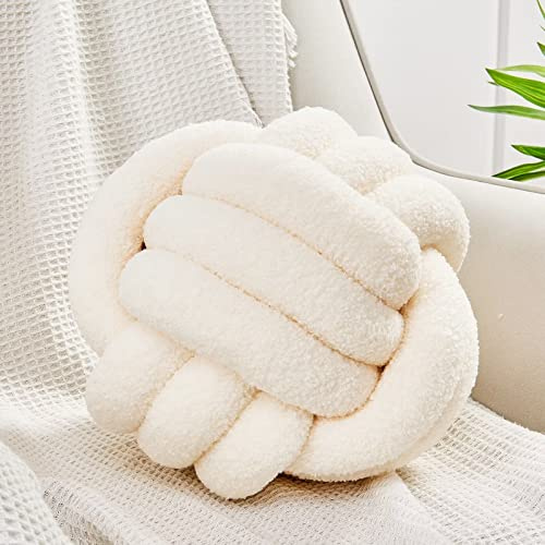Uvvyui Knot Pillow Ball, Soft Home Decorative Pillows, Round Throw Pillow, Handmade Knotted Plush Pillow, Round Boucle Pillow Cushion (Medium (Pack of 1) Cream)
