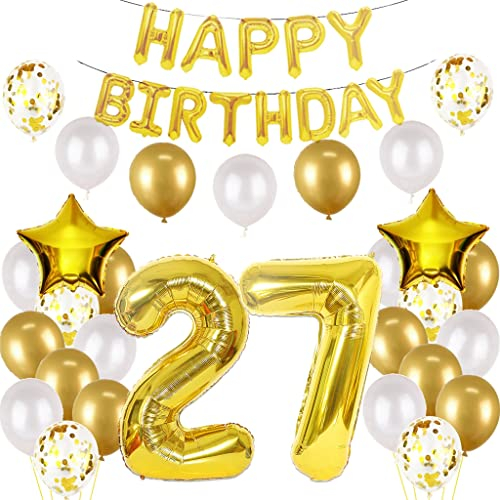 Luftballon 27. Geburtstag deko mann gold Folienballon 27 jahre Geburtstag dekoration gold Happy Birthday 27th deko 27 Geburtstag deko männer Geburtstagsdeko 27 Jahre Geburtstag Deko mann frau (27)