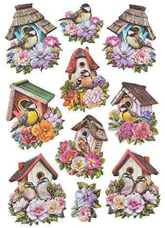 Ideen mit Herz Stickerbogen 3-D Relief-Sticker | Aufkleber | Hochwertig geprägt mit 3-D-Effekt | Din A4 Bogen mit verschiedenen Motiven (Vogelhäuschen 02)