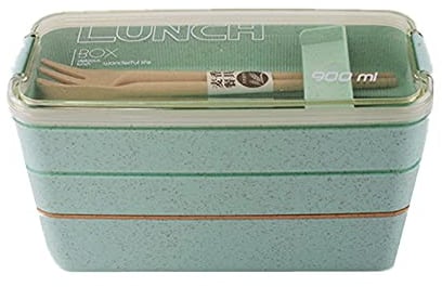 MEETOZ Bento Box Lunch Box, 3-in-1 Compartment Containers with Spoon & Fork, for Meal Prep Adult Or Kids Lunch, Microwave Safe (Green)