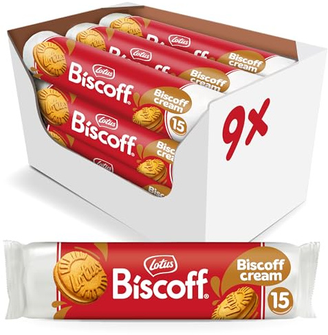 Lotus Biscoff Sandwich Cookies, Biscoff Cream, 15 Cookies per Pack, 150.0 g (Pack of 9)